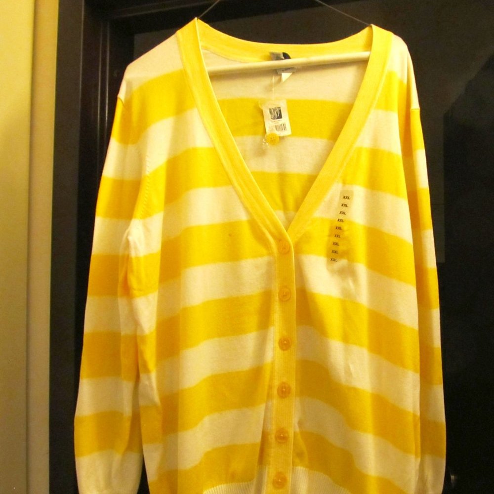 GAP Striped Cardigan Yellow/ White Button-Down